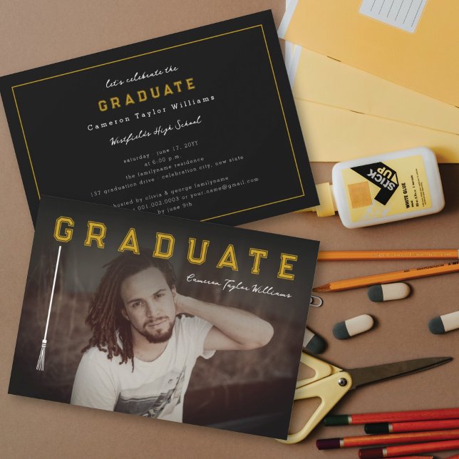 Simple Line Tassel Graduate Photo Graduation Party Invitation (Simple Line  Tassel Graduate Modern Photo Graduation Party Invitation @ zazzle.com/color_therapy)