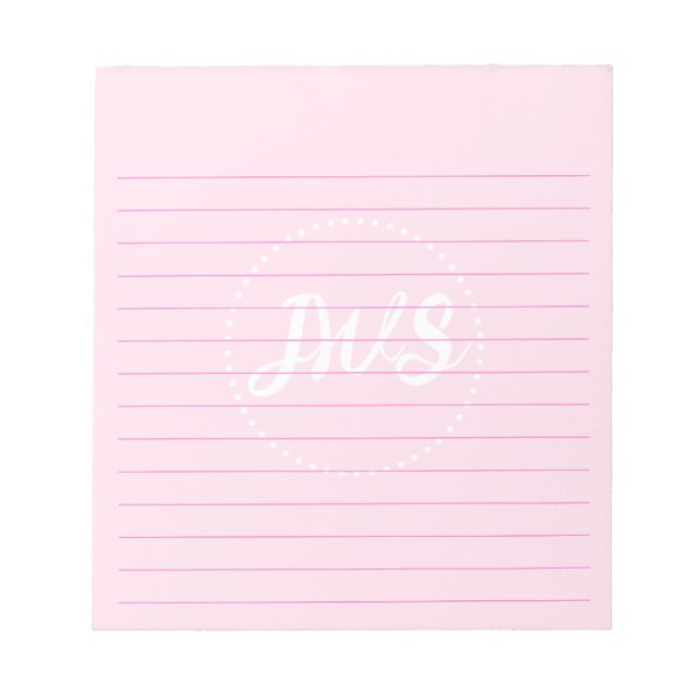 Simple Lined Custom Monogram Pink Notepad (Front)