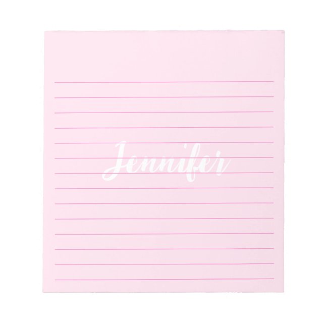 Simple Lined Custom Name Pink Notepad (Front)