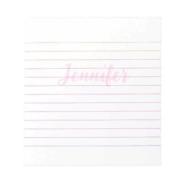 Simple Lined Custom Name Purple and Pink Lines Notepad (Front)