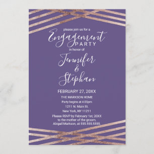 Simple Lined Rose Gold Violet Engagement Invitation