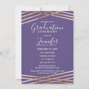 Simple Lined Rose Gold Violet Graduation Ceremony Invitation