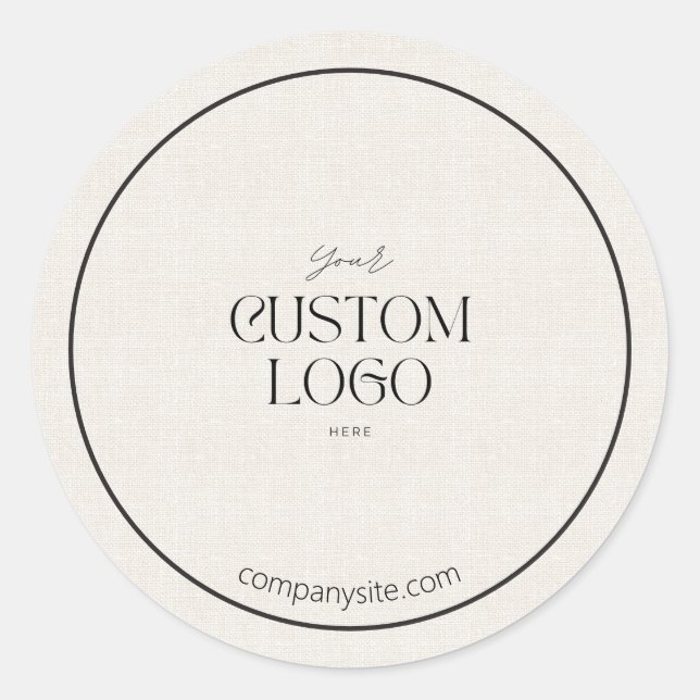 Simple Linen Business Logo Branded Packaging Classic Round Sticker (Front)