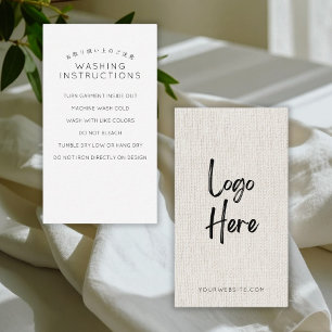 Simple Linen Logo Washing Instructions Business Card