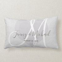 Simple Linen Look with White Monogram and Heart Lumbar Pillow