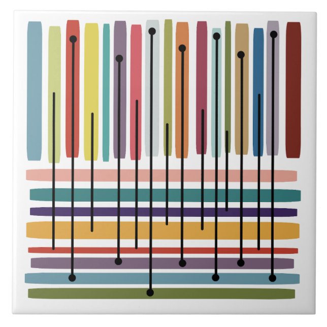 Simple Lines Abstract Art Colorful Ceramic Tile (Front)