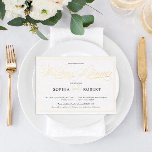 Simple Lines Calligraphy Elegant Welcome Dinner Foil Invitation