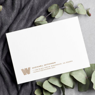 Simple Lines Monogram Initial Name Address Bronze Note Card