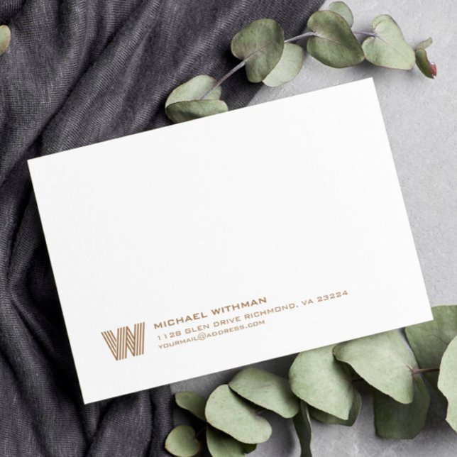 Simple Lines Monogram Initial Name Address Bronze Note Card (Creator Uploaded)