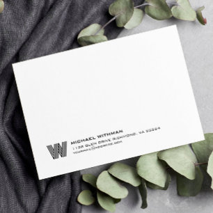 Simple Lines Monogram Initial Name Classic Black Note Card