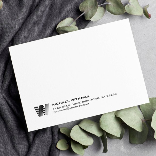 Simple Lines Monogram Initial Name Classic Black Note Card (Creator Uploaded)