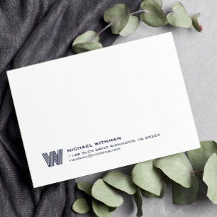 Simple Lines Monogram Initial Name DARK BLUE Note Card