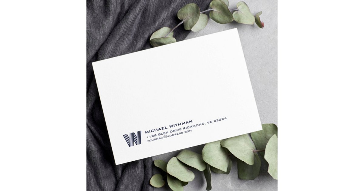 Simple Lines Monogram Initial Name DARK BLUE Note Card | Zazzle