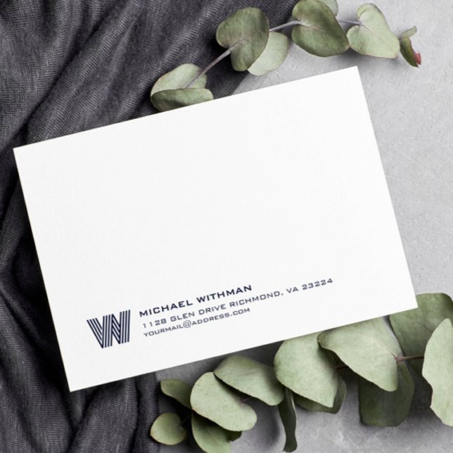 Simple Lines Monogram Initial Name DARK BLUE Note Card (Creator Uploaded)