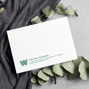 Simple Lines Monogram Initial Name HUNTER GREEN Note Card