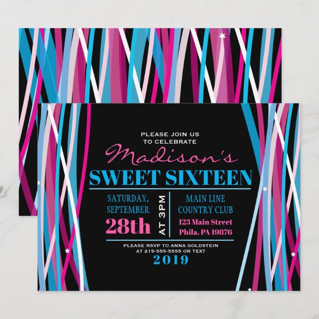 SIMPLE LINES Sweet Sixteen 16 Invitation (Front/Back)