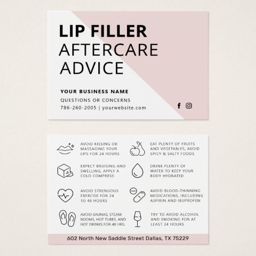 Simple Lip Filler Aftercare Instructions Card