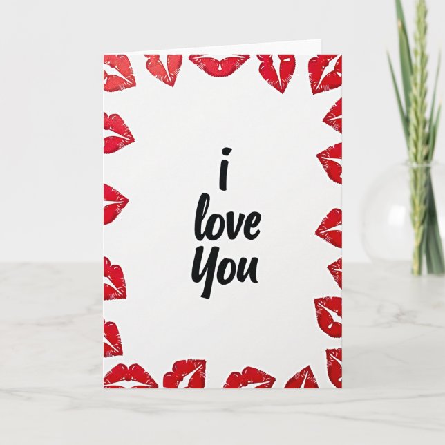 Simple Lip Print Glossy I Love You Card (Front)