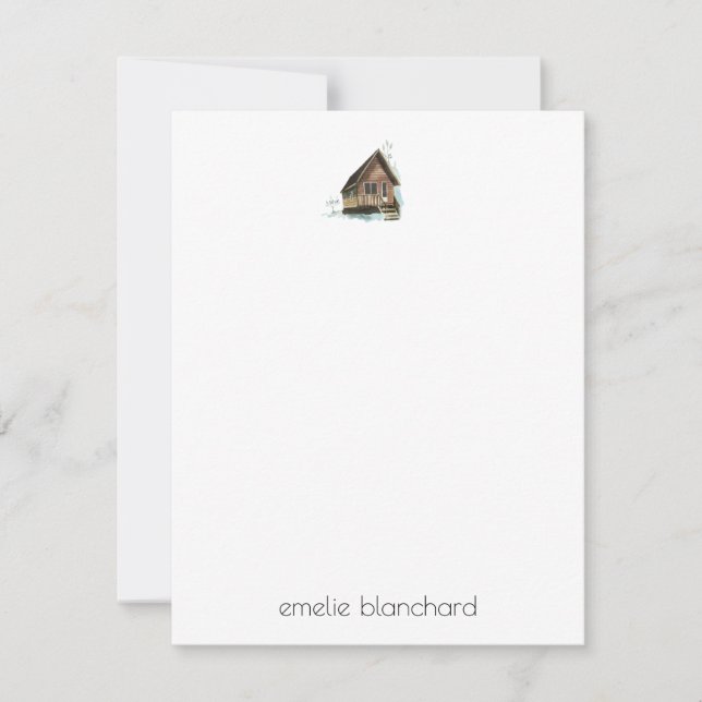 Simple Little Cabin Personalized Note Card (Front)