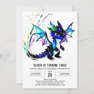 Simple Little Dragon Digital Boy Birthday Invitation