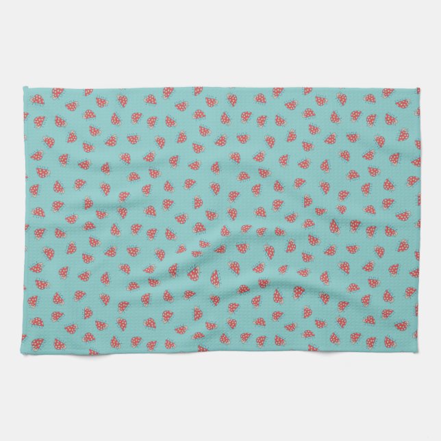Simple little ladybug on a teal background kitchen towel (Horizontal)