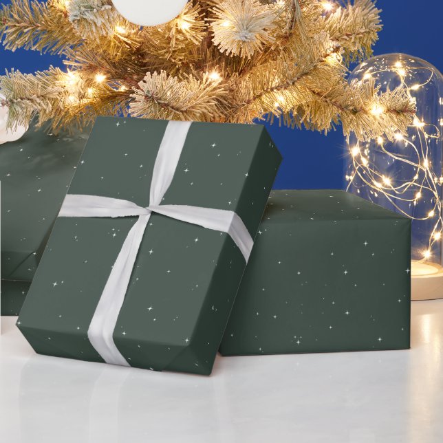 Simple little stars green white Christmas holiday Wrapping Paper (Holidays)