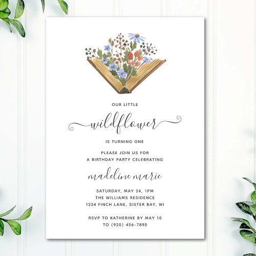 Simple Little Wildflower First Birthday Party Invitation