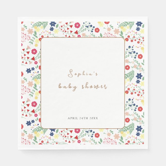 Simple little Wildflower Frame Baby Shower Napkins (Front)