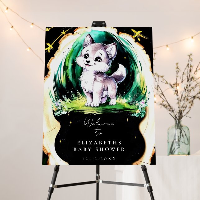 Simple Little Wolf Baby Shower Welcome Sign (In Situ (Stand))