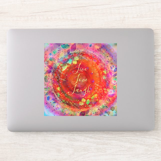 Simple Live Laugh Love Pretty Floral Red Sticker (Computer)