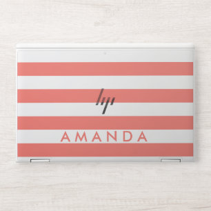 Simple Living Coral and White Stripes Monogram HP Laptop Skin