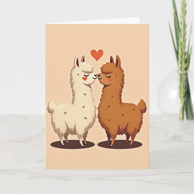Simple Llama Love Kiss Card (Front)