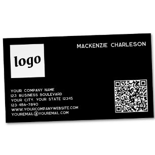 Simple Logo and QR Code Black Business Card Magnet