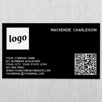 Simple Logo And Qr Code Black Business Card Magnet by Squirrell at Zazzle