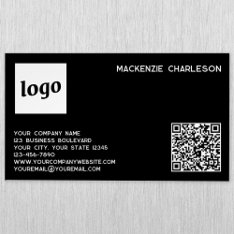 Simple Logo And Qr Code Black Business Card Magnet at Zazzle