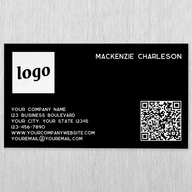 Simple Logo and QR Code Black Business Card Magnet | Zazzle