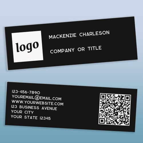 Simple Logo and QR Code Black Mini Business Card