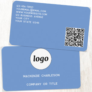 Simple Logo and QR Code Blue Business Card