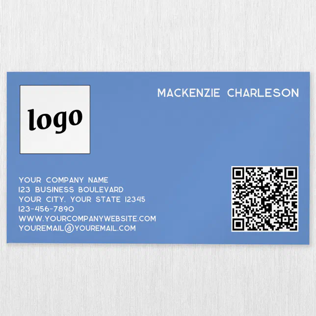 Simple Logo and QR Code Blue Business Card Magnet | Zazzle