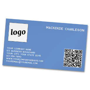 Simple Logo and QR Code Blue Business Card Magnet