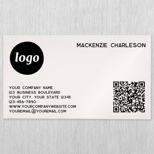 Simple Logo and QR Code Blush Pink Business Card Magnet