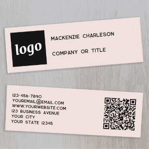 Simple Logo and QR Code Blush Pink Mini Business Card