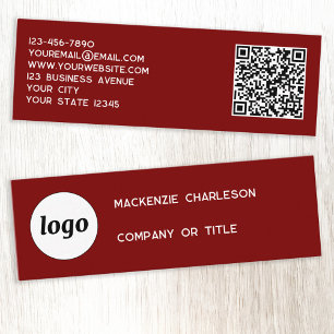 Simple Logo and QR Code Burgundy Red Mini Business Card