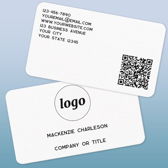 Simple Logo and QR Code Business Card (Logo QR code custom text professional minimalist business card)