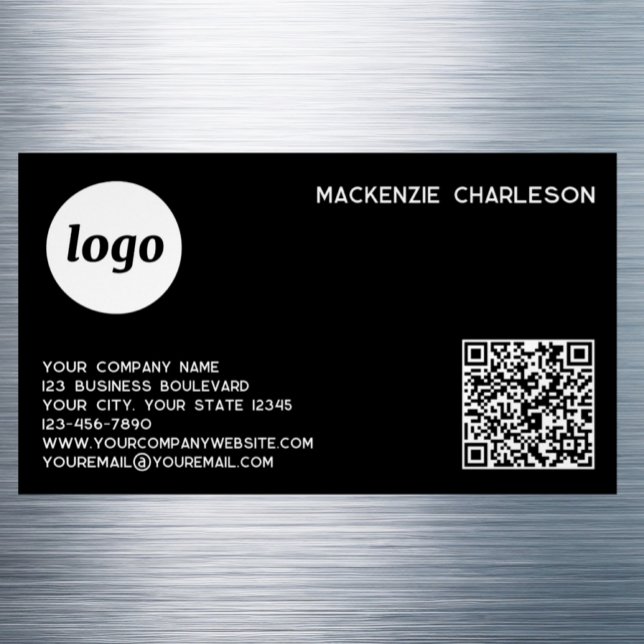 Simple Logo and QR Code Business Card Magnet (Simple logo with custom text QR code business branding promotional magnetic business card )