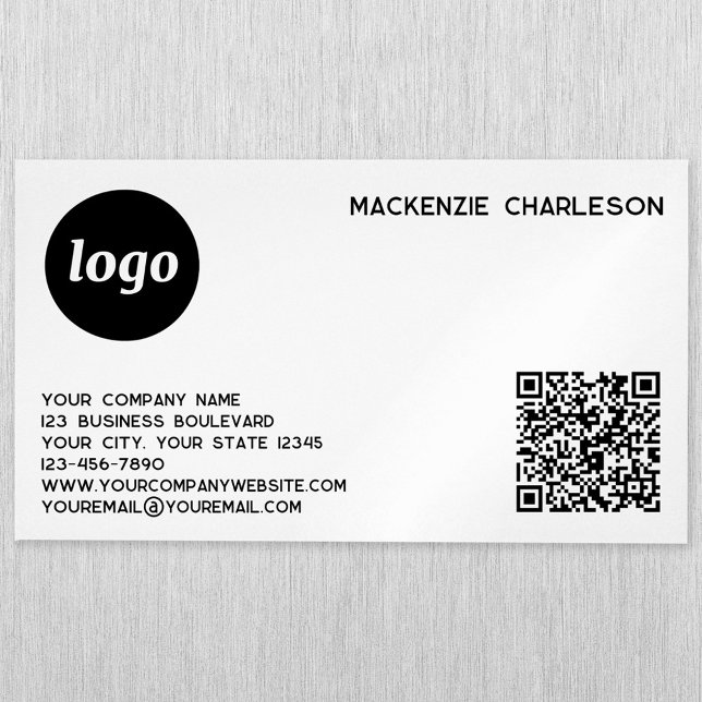 Simple Logo and QR Code Business Card Magnet (Logo with QR code and custom text magnet business card)