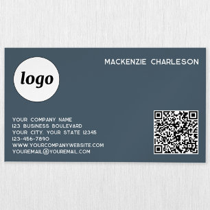 Simple Logo and QR Code Charcoal Gray Business Card Magnet