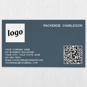 Simple Logo and QR Code Charcoal Gray Business Card Magnet