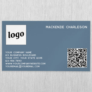 Simple Logo and QR Code Dusty Blue Gray Business Card Magnet