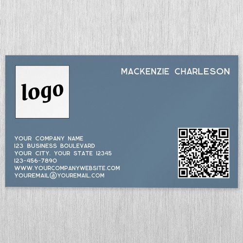 Simple Logo and QR Code Dusty Blue Gray Business Card Magnet